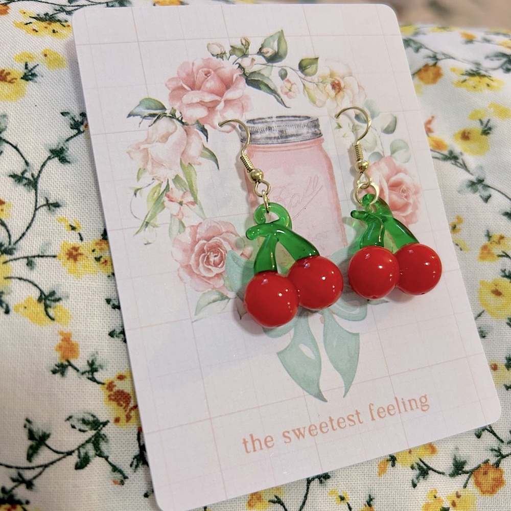 Red Glass Cherry Dangle Earrings